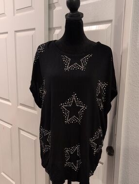 Buffalo David Bitton Black Star Print Top Large Graphic Tee Casual